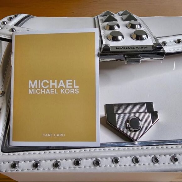 Michael Kors Large Soho Studded Leather Shoulder Bag Optic White/Silver NWOT - Picture 3 of 10